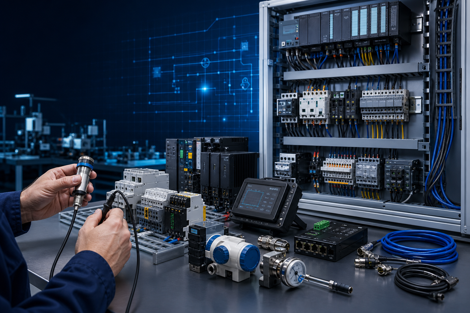 Tablero de automatización industrial y componentes europeos
